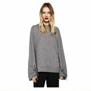 Zara Grey Sweatshirt with Ring Tie Sleeves Sz M